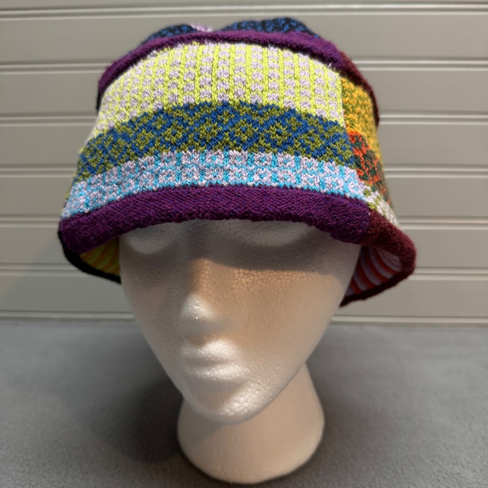 Solmate Socks Multi‎ Color Knit Patchwork Bucket Hat OS Boho Recycled Cotton